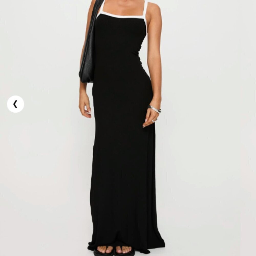 Princess Polly Austrina Maxi Dress Black White Trim Detail Size 12 NWT chic 90s